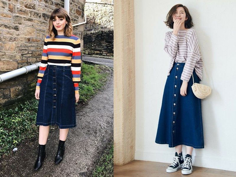 Mix & Match với chân váy bò dáng dài phù hợp mọi hoàn cảnh