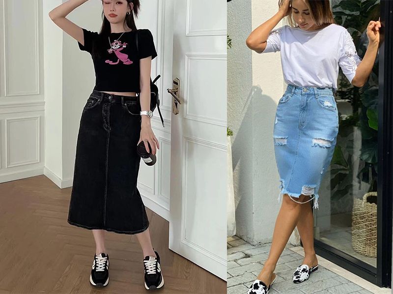 Mix & Match với chân váy bò dáng dài phù hợp mọi hoàn cảnh