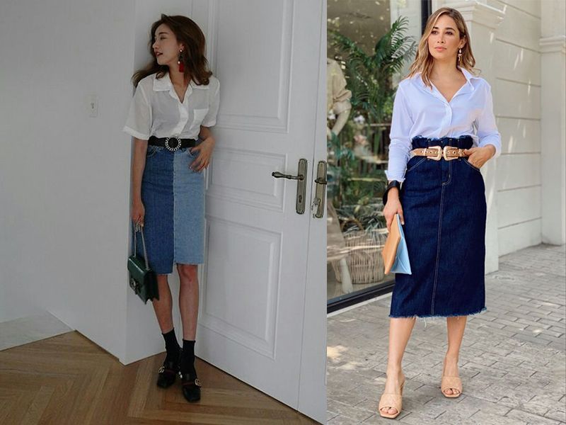 Mix & Match với chân váy bò dáng dài phù hợp mọi hoàn cảnh