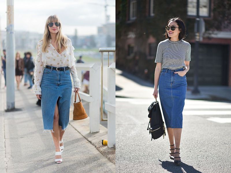 Mix & Match với chân váy bò dáng dài phù hợp mọi hoàn cảnh