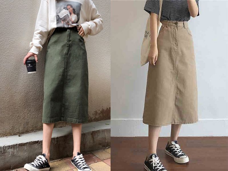 Mix & Match với chân váy bò dáng dài phù hợp mọi hoàn cảnh