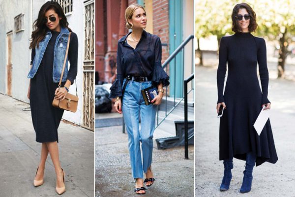 phối đồ váy và quần xanh navy