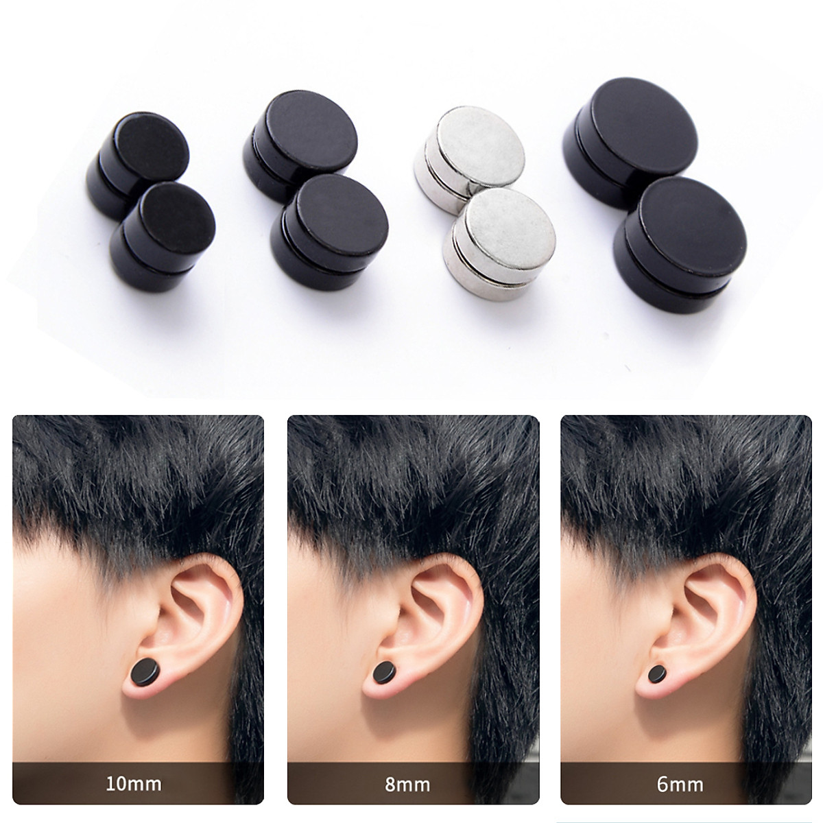 Mua Khuyên tai nam châm đẹp, khuyên tai tròn không cần bấm lỗ cho nam nữ, thép titan siêu bền, không dị ứng, không gỉ - Bạc - 10mm tại 47 SIZE