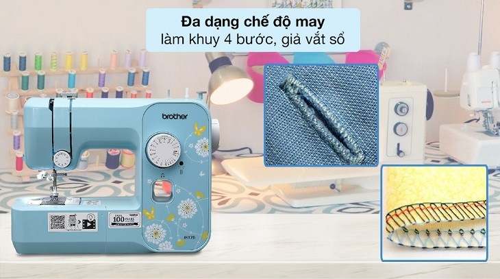 Máy may gia đình Brother JK17B được trang bị nhiều chế độ may khác nhau như nút bốn bước, vắt sổ và may ngược. Máy may cơ gia đình Brother JK17B được trang bị đa dạng chế độ may như làm khuy 4 bước, vắt sổ, đảo chiều may