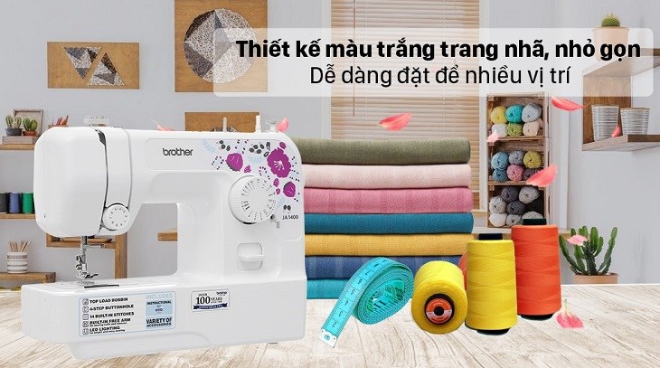 Máy May Gia Đình Brother JA1400 được thiết kế nhỏ gọn dễ dàng đặt ở nhiều vị trí. Máy may cơ gia đình Brother JA1400 sở hữu thiết kế nhỏ gọn, dễ dàng đặt tại nhiều vị trí