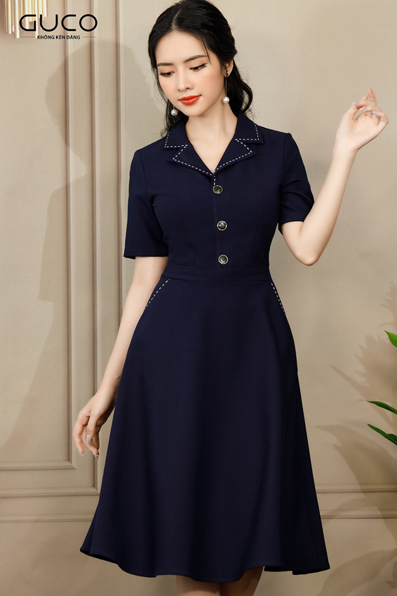 Đầm xòe công sở thêu chỉ nổi 3800