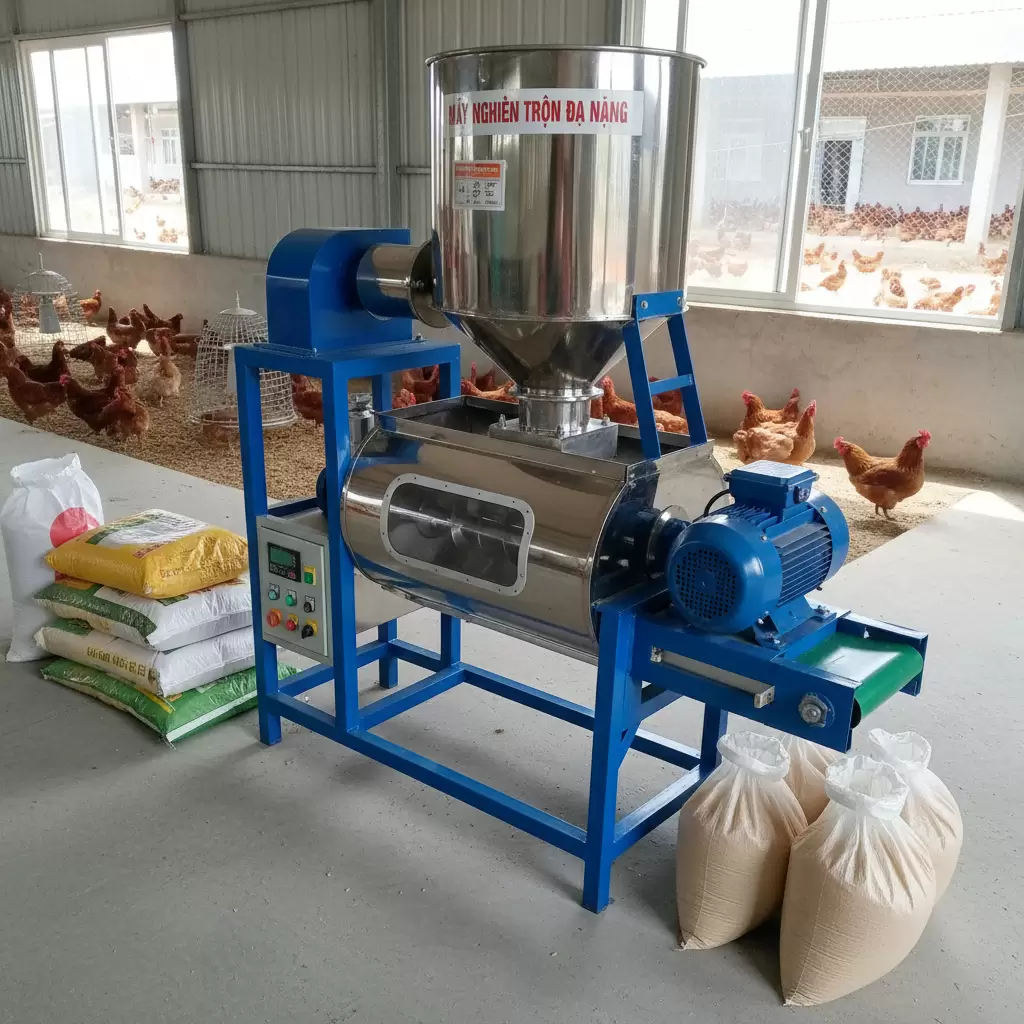 Gà ăn thức ăn tự phối trộn phát triển khỏe mạnh